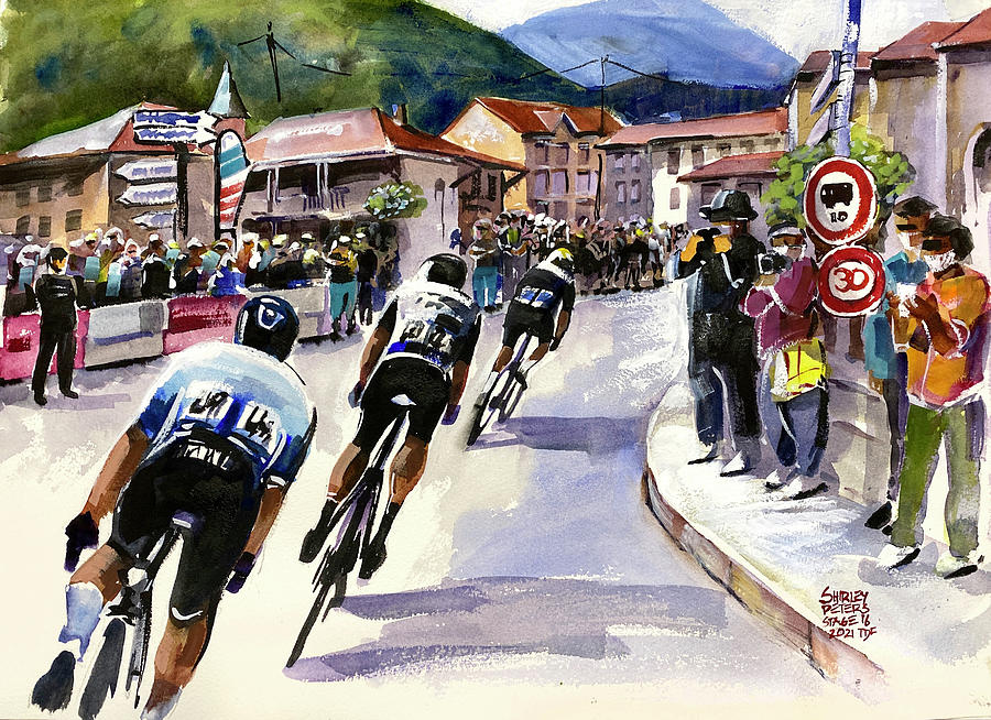 Through the Town Stage 16 TDF2021 Painting by Shirley Peters