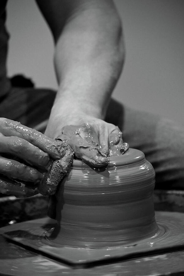 Throwing a Pot Demonstration black and white Photograph by Katherine ...