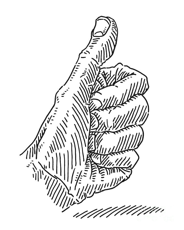 Black And White Drawing - Thumb Up Hand Agreement Drawing by Frank Ramspott