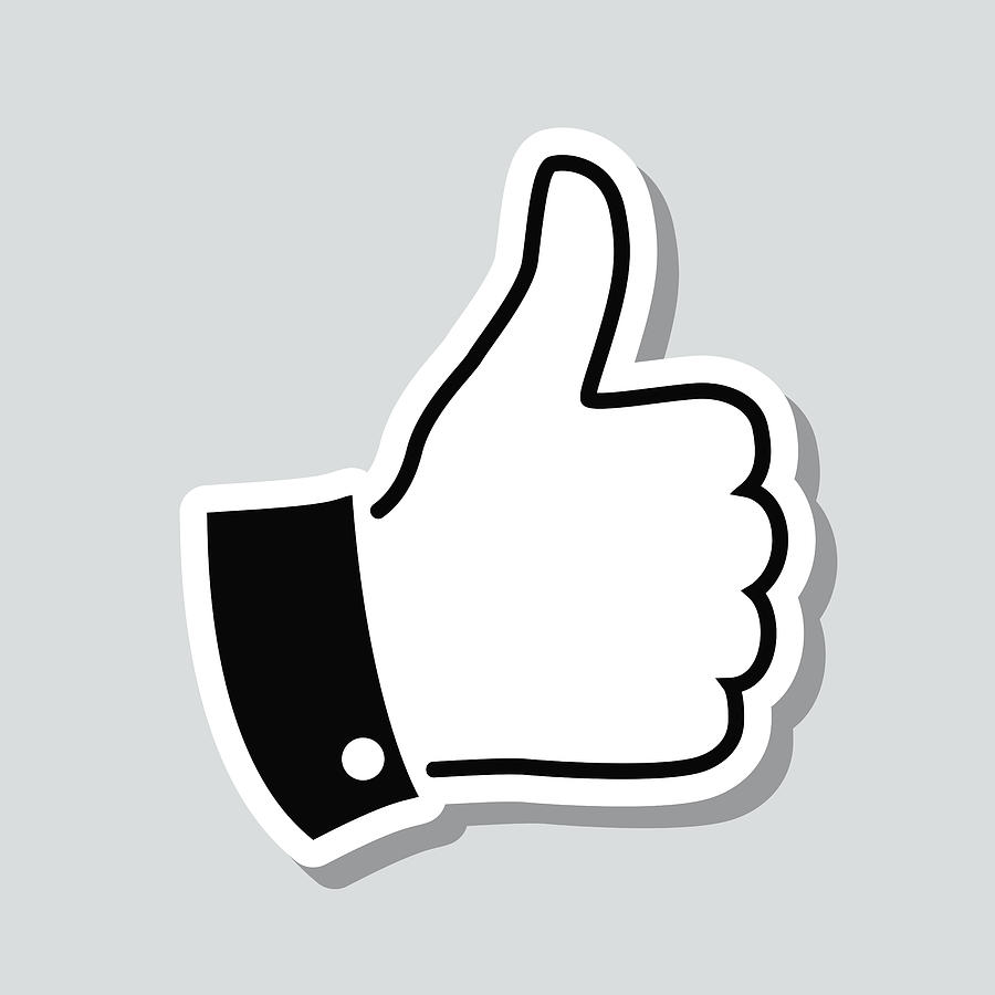 Thumb up. Icon sticker on gray background Drawing by Bgblue
