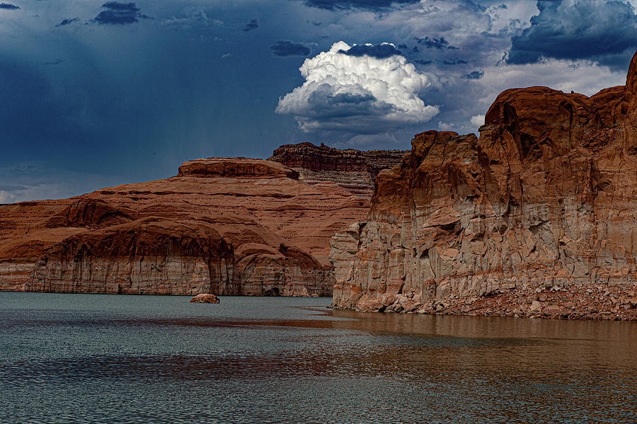 Thunder Clouds Over Red Rock Formations in Lake Powell Photograph by Bonnie Colgan
