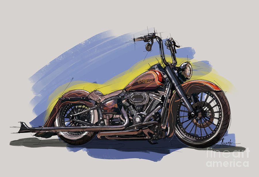 Thunderbike Desperado Harley-Davidson Softail Original Drawing Drawing