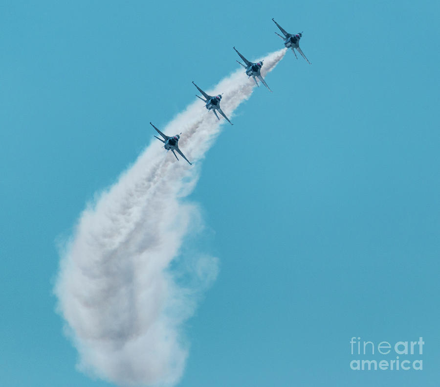 Jet Photograph - Thunderbirds flyig under each other with heavy smoke behind them by David Wood