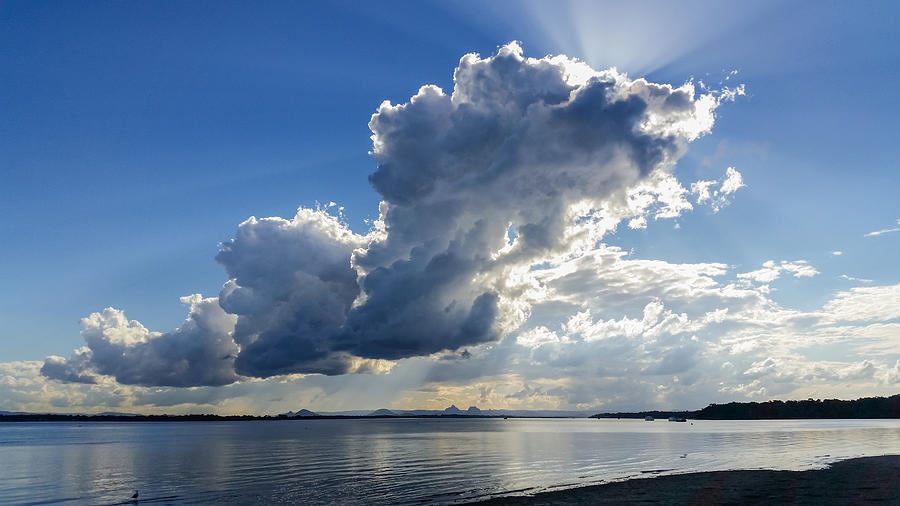 Thundercloud over Pumicestone Passage from Bribie Island in Queensland Australia looking over water toward the Glasshouse mountains Photograph by Susan Vineyard