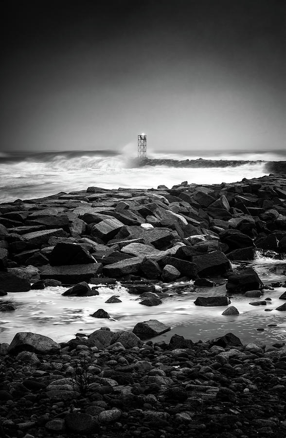 Thundering Surf at the Jetty BW Photograph by Simmie Reagor - Pixels