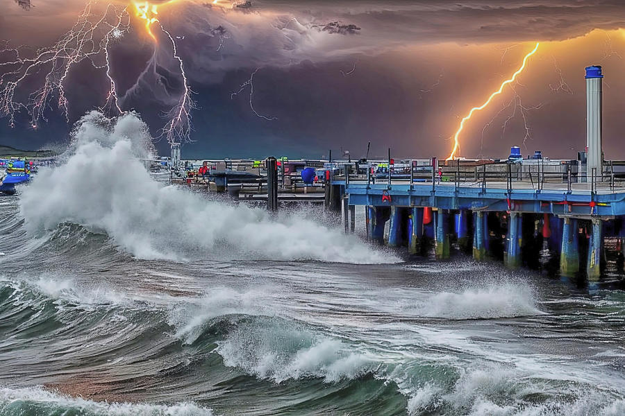 Thunderstorm at marina. Digital Art by Bill Barber
