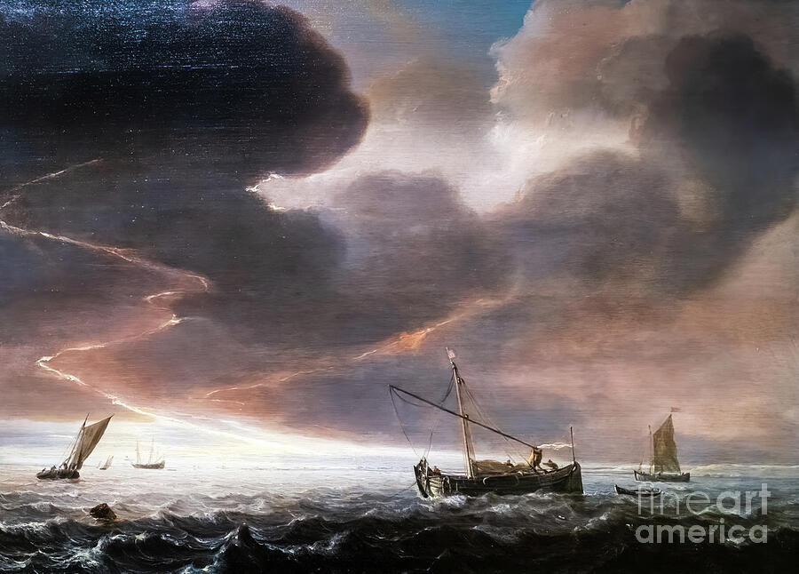 Thunderstorm off the Coast by Simon de Vlieger 1650 Painting by Simon de Vlieger