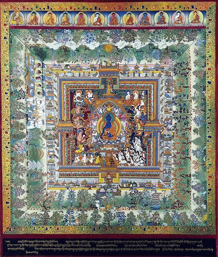 Buddha Digital Art - Tibetan Buddhist Blue Medicine Buddha Mandala Thangka Reproduction by Kevin Adams