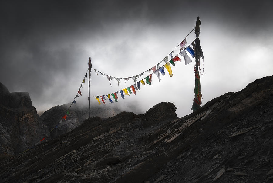 Tibetan Flag Himalayan Mountains Nepal Photograph