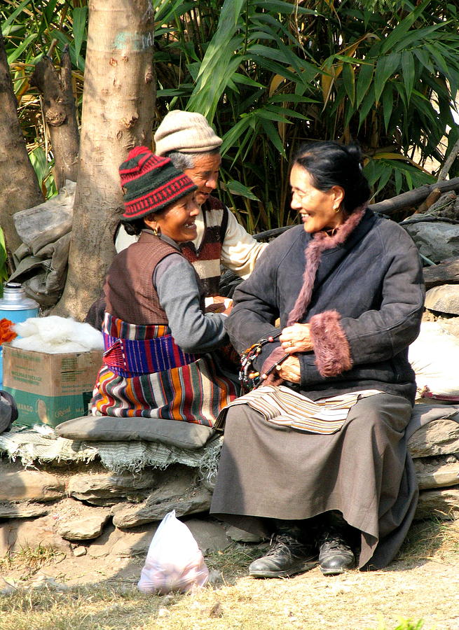Tibet Photograph - Tibetans in Animated Coversation by Juliette Cunliffe
