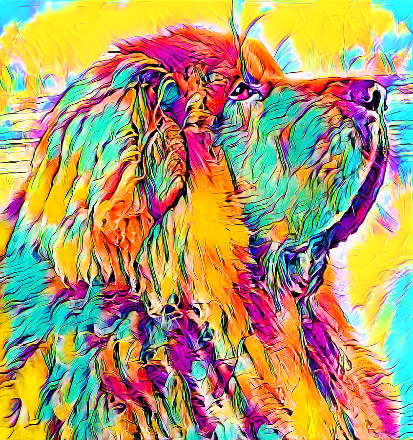 Tibetan Mastiff dog sitting profile - colorful painting Digital Art by Nicko Prints