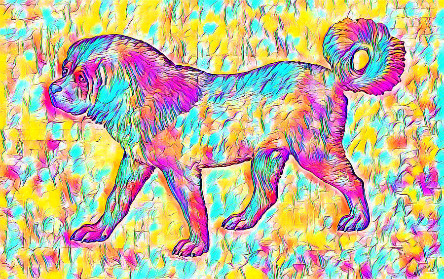 Tibetan Mastiff dog walking - colorful digital painting Digital Art by Nicko Prints