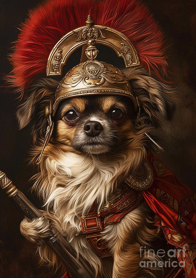 Dog Painting - Tibetan Spaniel - robed as a Roman temple dog, wise and observant by Adrien Efren