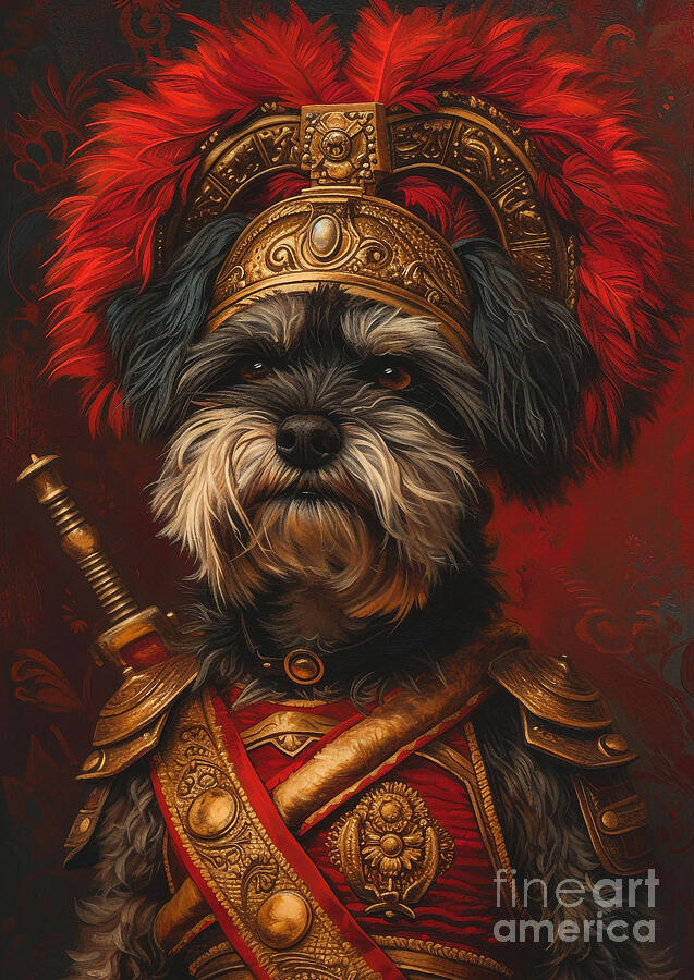 Feather Painting - Tibetan Terrier - robed as a Roman seers companion, mystical and watchful by Adrien Efren