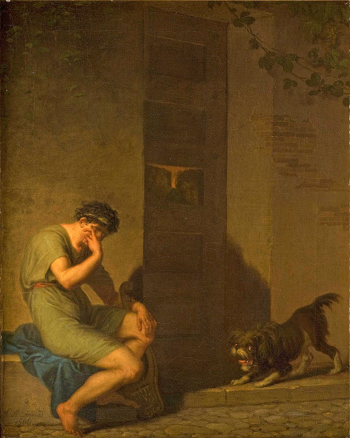 Tibullus Lamenting outside the Door of his Beloved  Painting by Nicolai Abildgaard