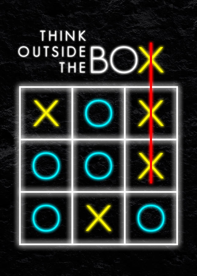 Tic-tac-toe Think Outside The Box Neon Motivational Wall Art Digital 