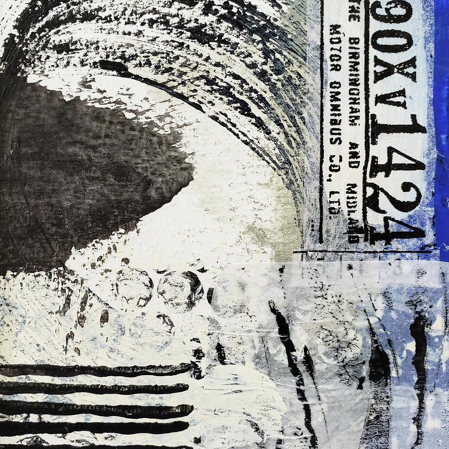 TIDAL WAVE Black and White Abstract Painting Collage Art Mixed Media by Lynnie Lang