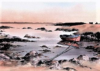 Tide out, Rossaveal, Galway. Painting by Val Byrne