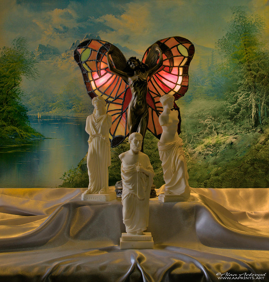 Tiffany Lamp with Greek Mythology Figurines Photograph by Alan Ackroyd