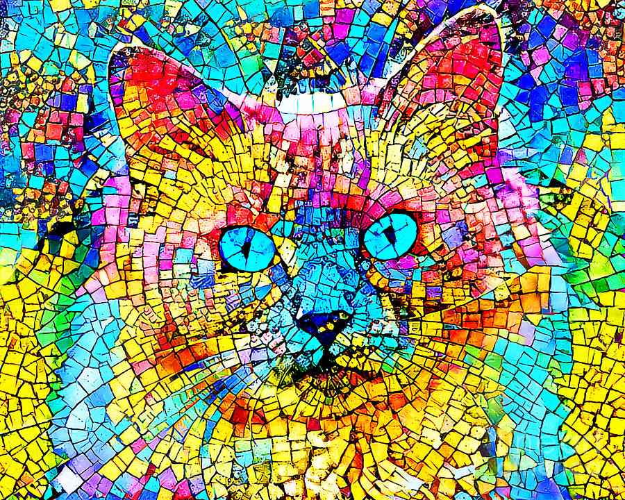 Tiffany The Stained Glass Cat in Contemporary Vibrant Colors 20201001 v1 Photograph by Wingsdomain Art and Photography