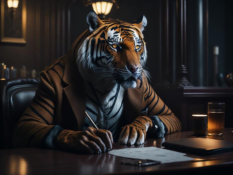 Tiger at a desk in the office Digital Art by Michael Kock - Fine Art ...