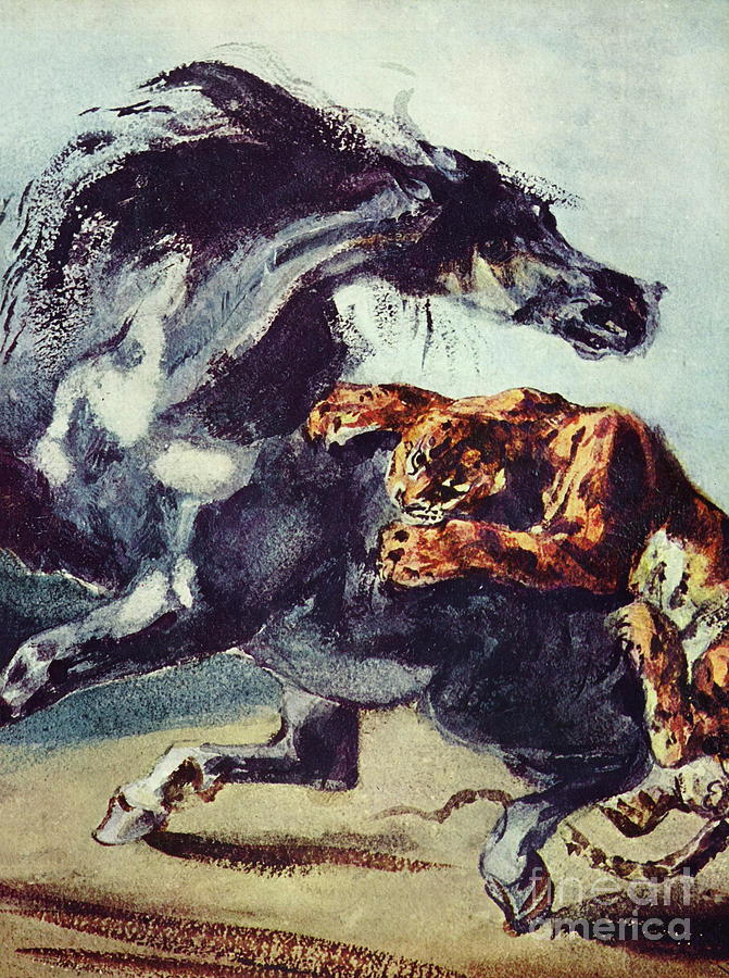 Tiger attack on a horse Painting by Eugene Delacroix