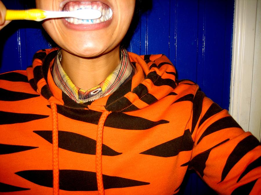 Tiger Brushing Teeth Photograph by Photograph by Leah Consunji