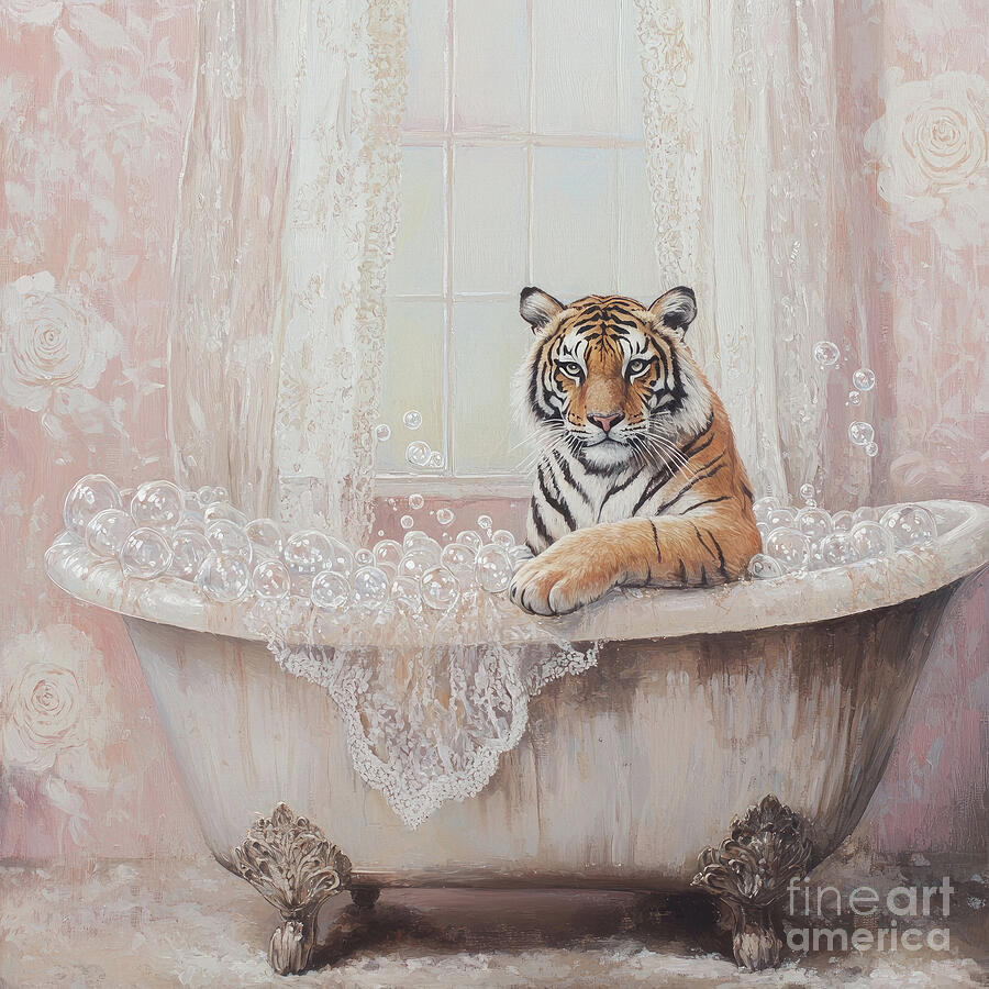 Tiger Bubble Bath Painting by Tina LeCour Tiger Bubble Bath Painting by Tina LeCour