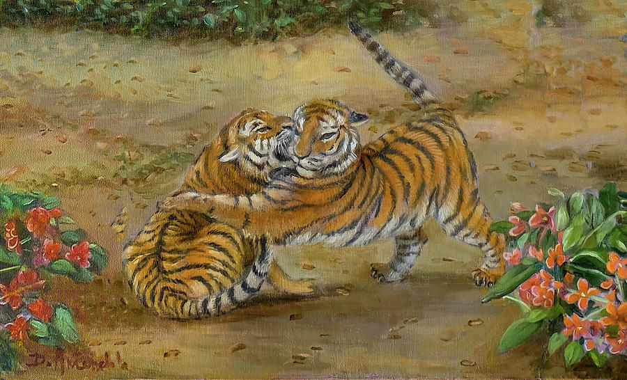 Tiger Cubs At Play Painting by Dominique Amendola