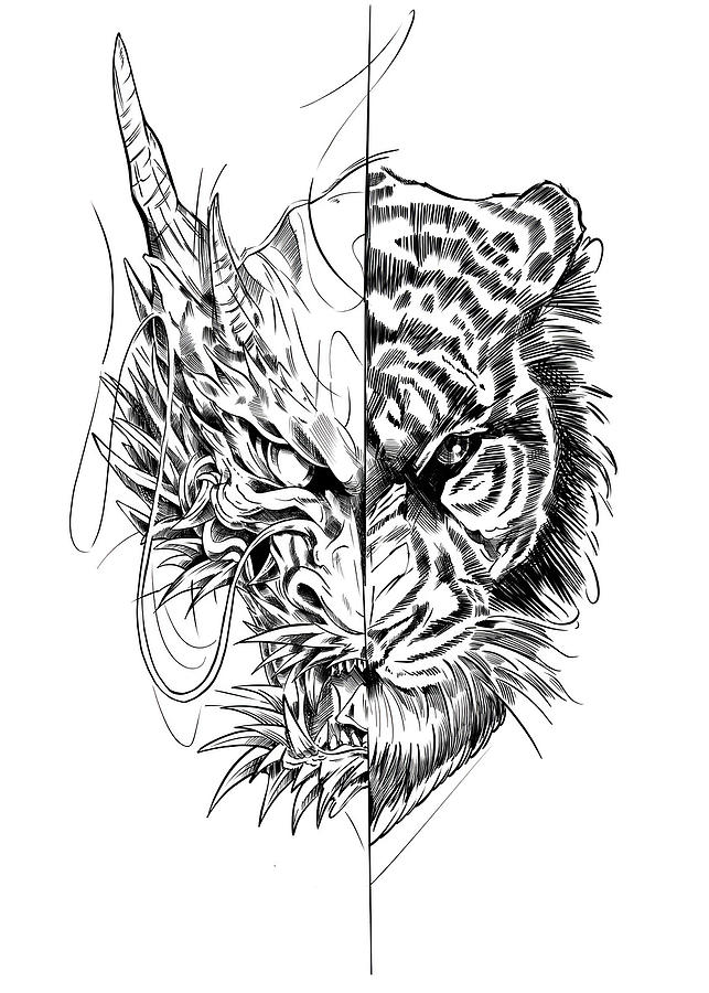 Tiger Dragon Tiger Sketch Digital Art by Rowlette Nixon