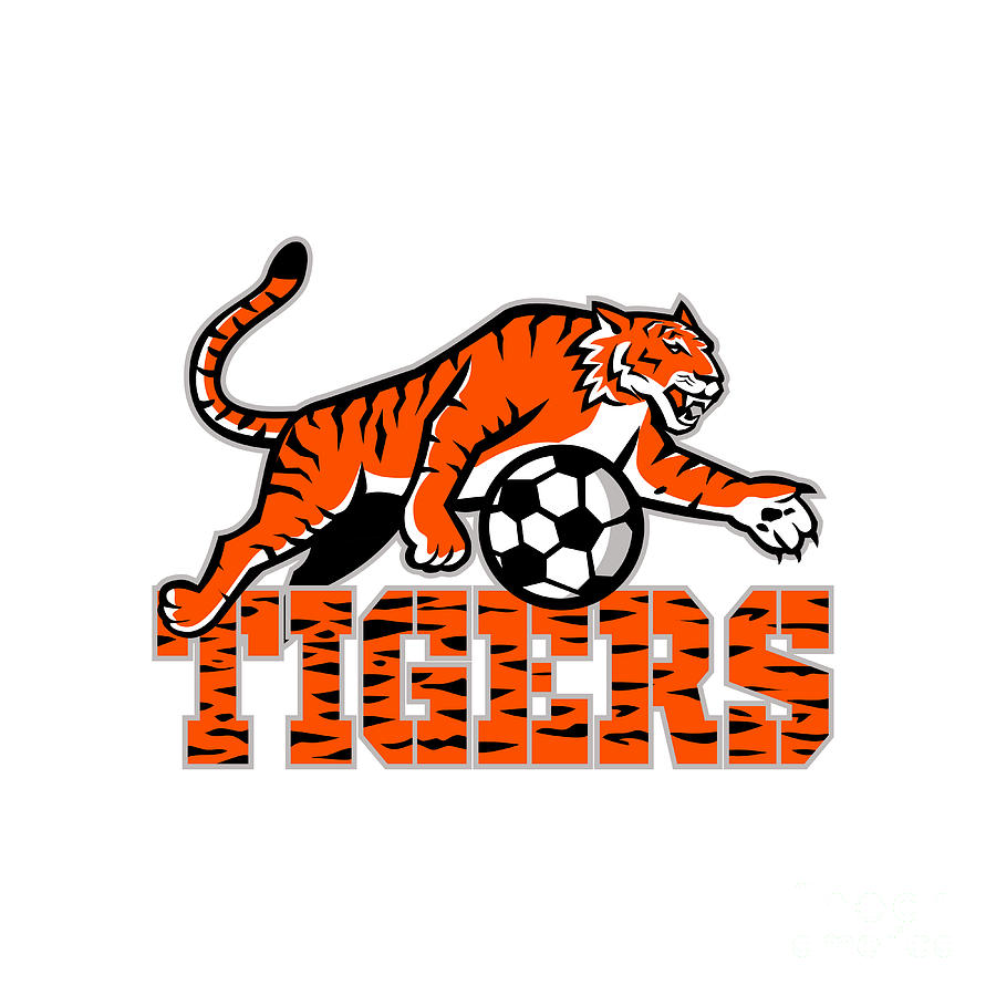 Tiger Dribbling Soccer Ball Mascot Digital Art