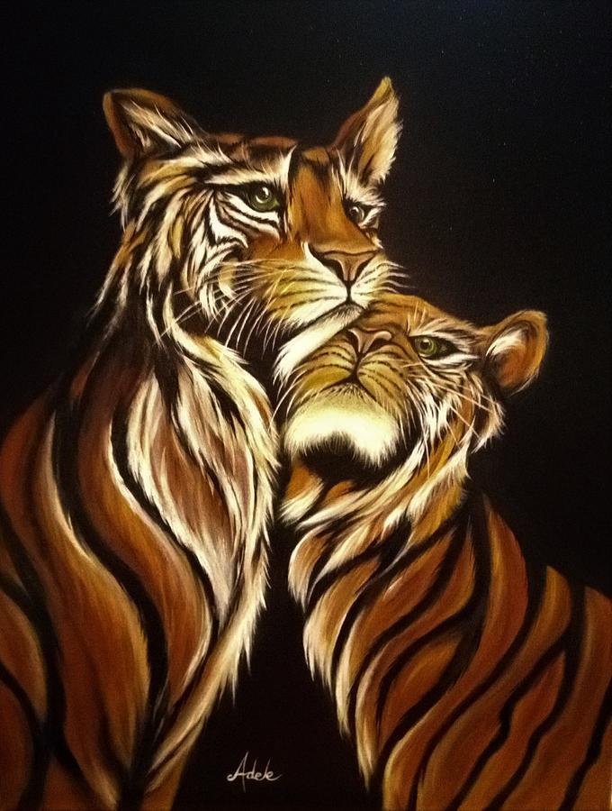 Tiger Hugs Painting by Adele Moscaritolo