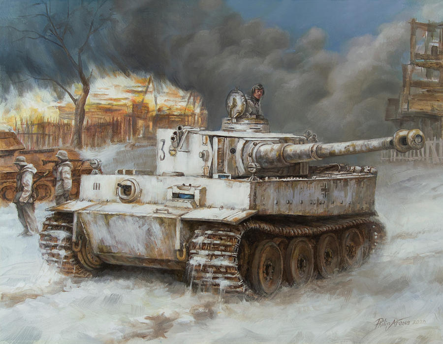 Platoon Movie Painting - Tiger I in the WWII battle of Kharkov 1943 by Philip Arena