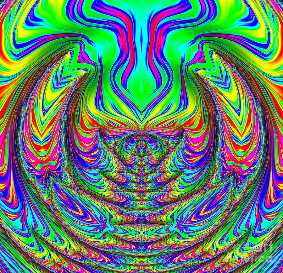 Tiger In A Rainbow Vortex Fractal Abstract Digital Art by Rose Santuci-Sofranko