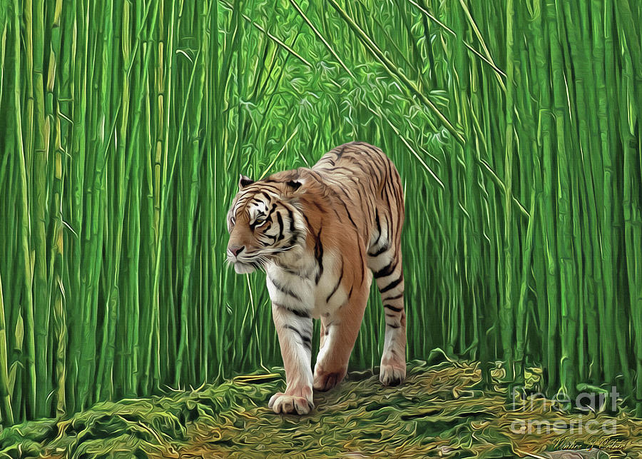 Tiger in bamboo Forest Digital Art by Walter Colvin