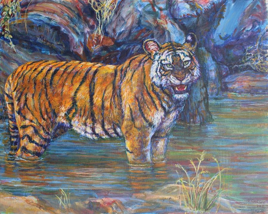 Tiger In Cool Water Painting by Veronica Cassell vaz