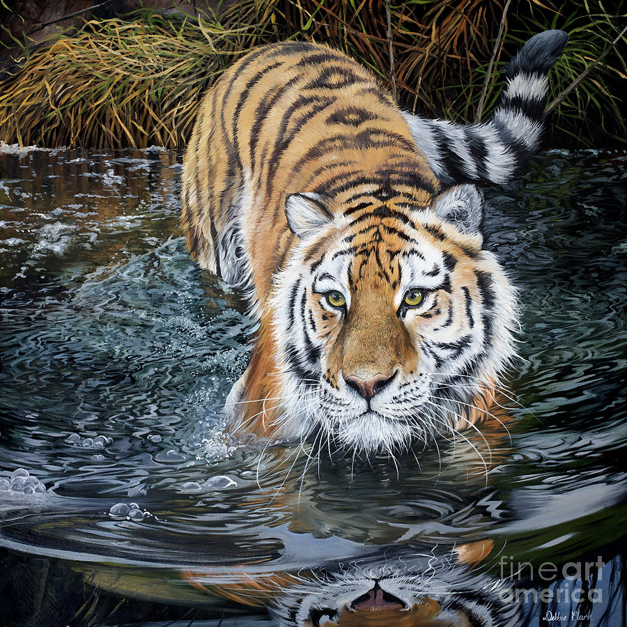 Tiger in the Water Painting by Debbie Clark