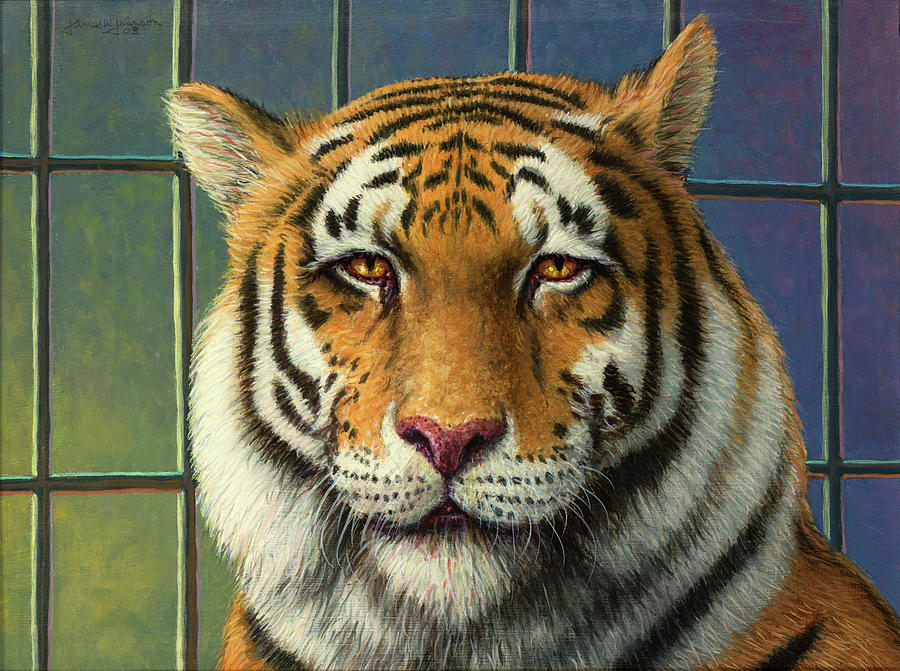Nature Painting - Tiger in Trouble by James W Johnson