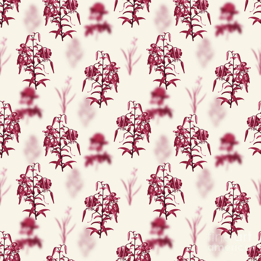 Tiger Lily Botanical Seamless Pattern In Viva Magenta N.1195 Mixed Media
