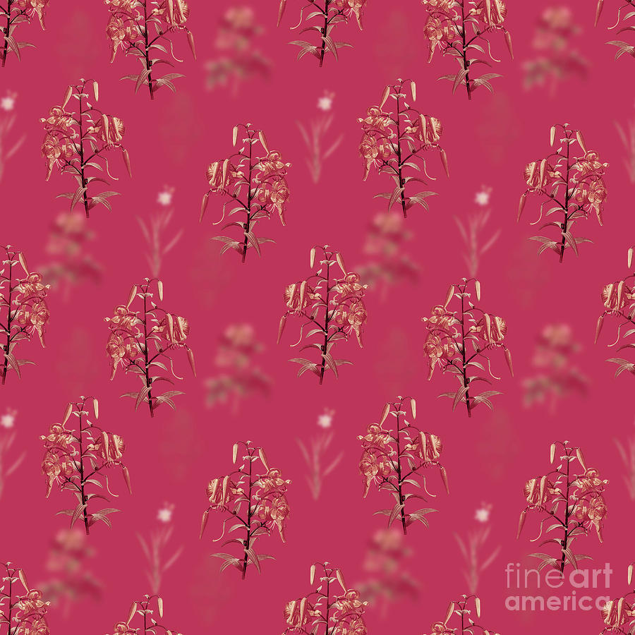 Tiger Lily Botanical Seamless Pattern In Viva Magenta N.1362 Mixed Media