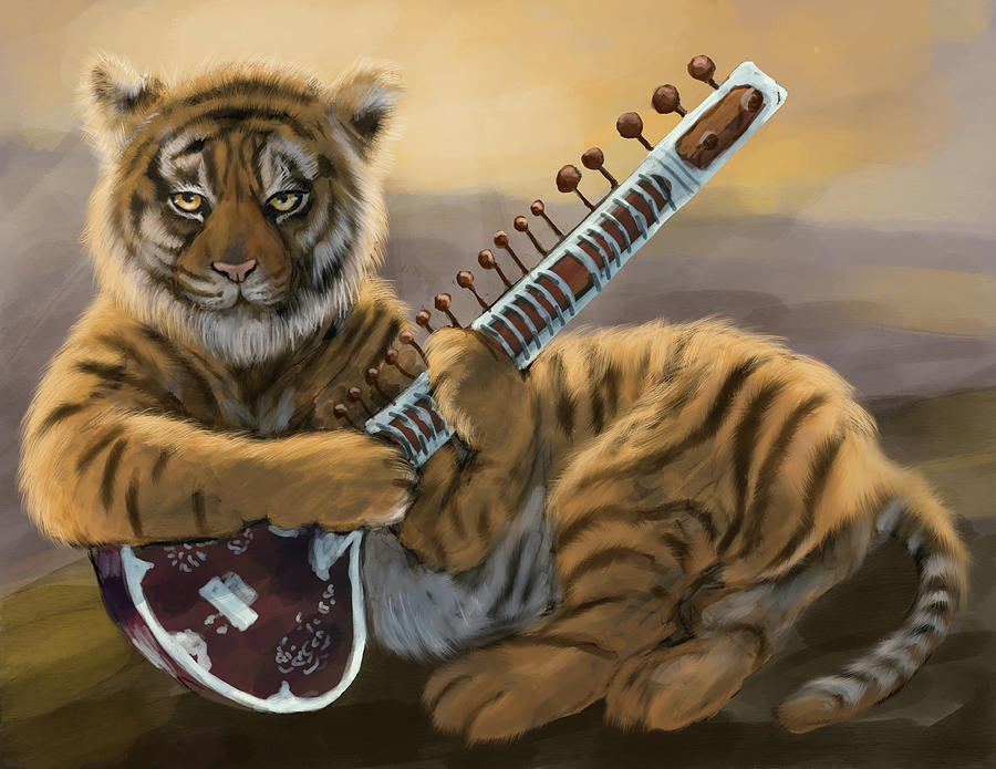 Tiger On Sitar Digital Art by Larry Whitler