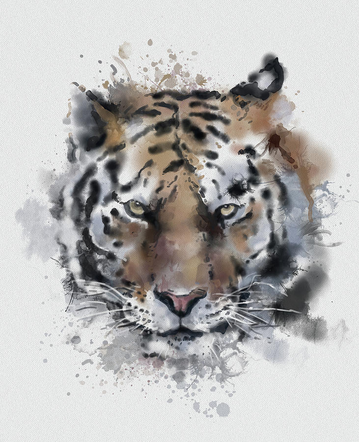 Tiger Portrait Watercolor Digital Art