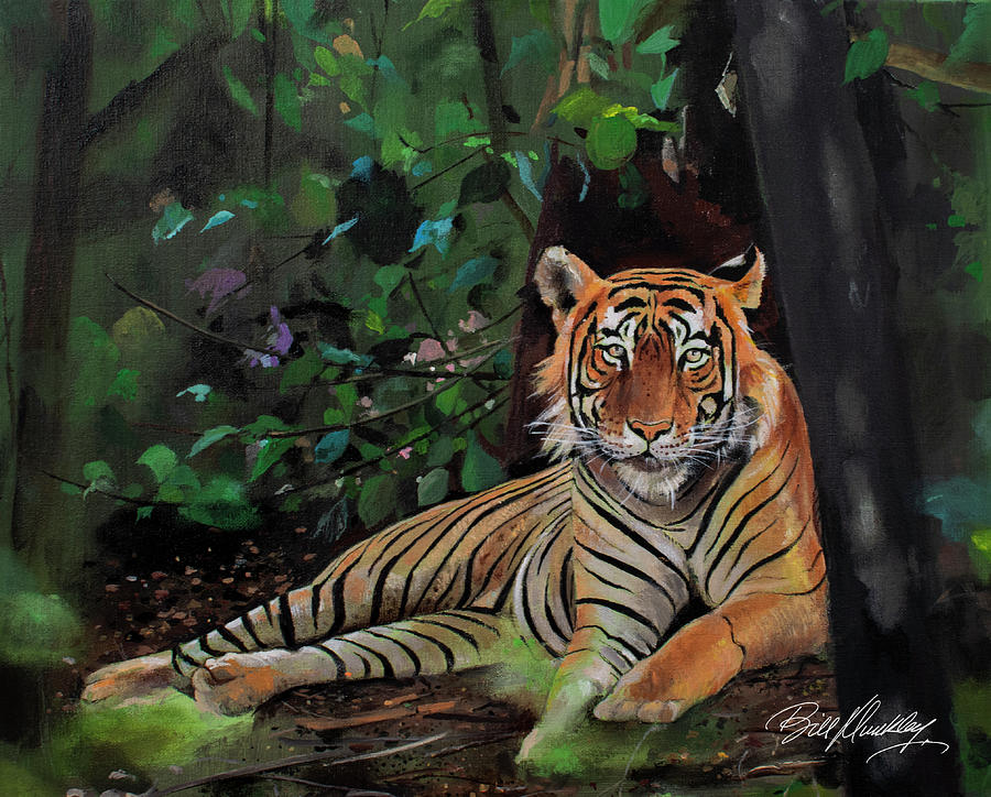 Tiger Resting Painting by Bill Dunkley