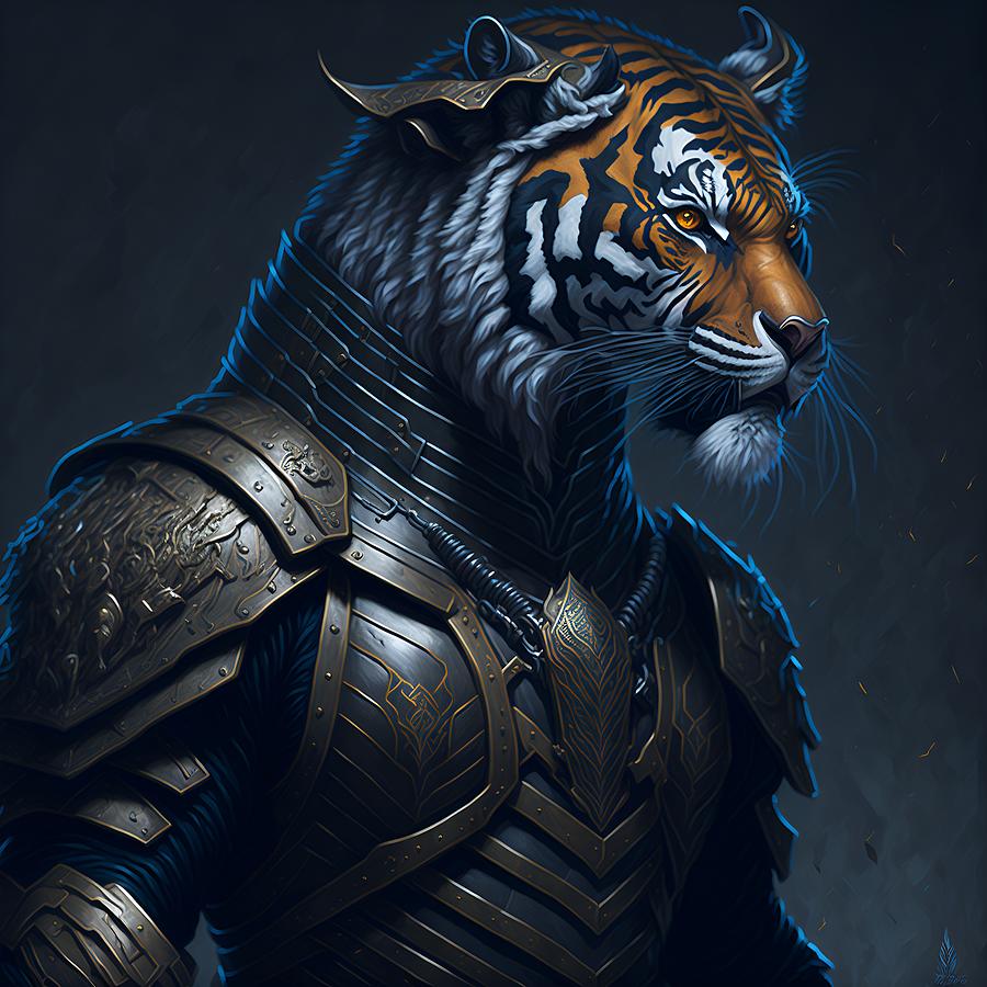 Tiger Soldier With Armor Digital Art by Midjourney Prompt Art - Fine ...