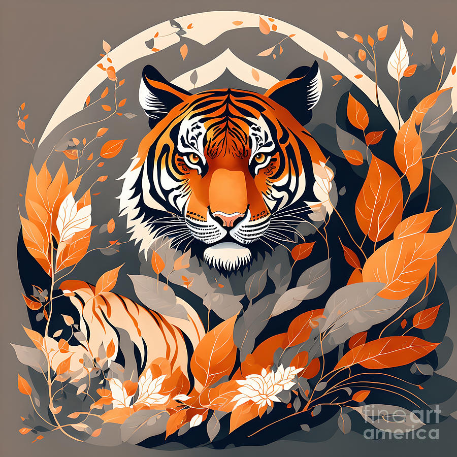 Tiger Stare - 2 - Digital Portrait Artwork Digital Art by Philip Preston