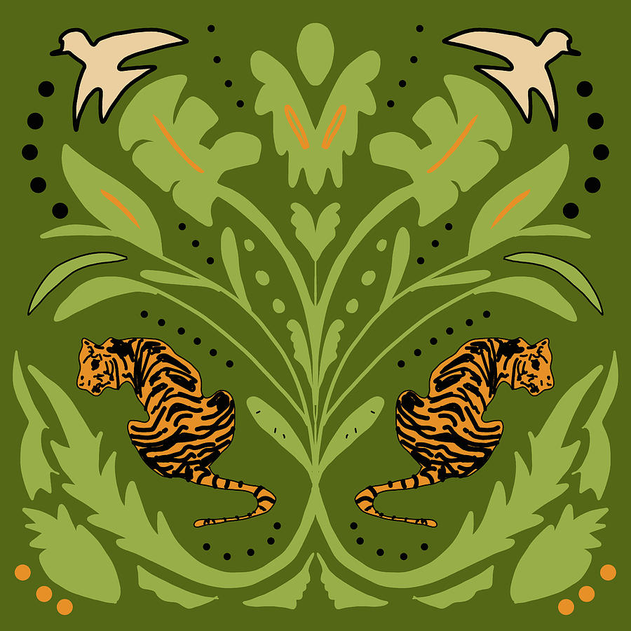 Tiger Symmetry Drawing by Nancy Merkle