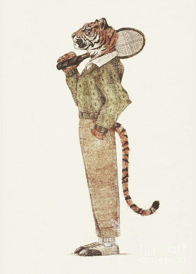 Vintage Drawing - Tiger Tennis Club by Mike Koubou Vintage Drawing - Tiger Tennis Club by Mike Koubou