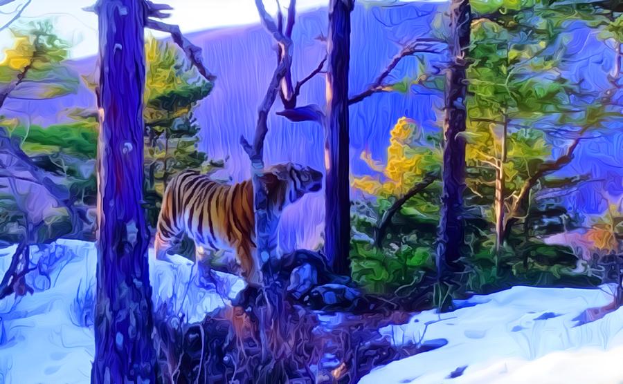 Tiger Tracking Mixed Media by Eileen Backman