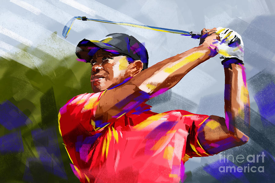 Tiger Woods 7 iron Painting by Tim Gilliland