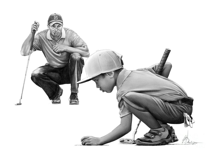 Tiger Woods Drawing - Tiger Woods a life time by Murphy Elliott